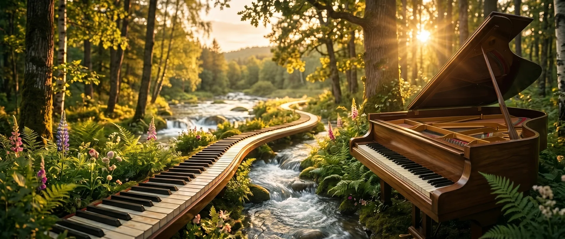 Piano bridge over brook